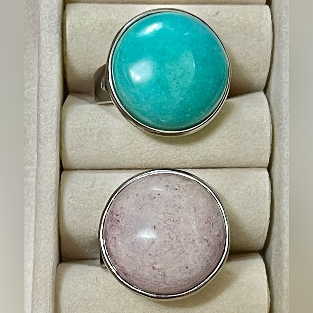 Lot Of 2 Silver Plated Jasper /amazonite Gemstone Ethnic Ring Jewelry Adjustable